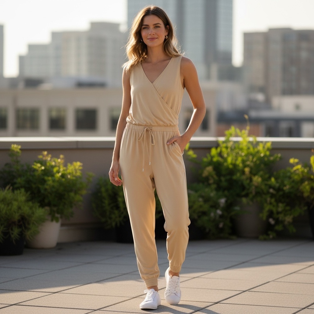 Stylus Surplice Pearl Yellow Sleeveless Drawstring Jumpsuit